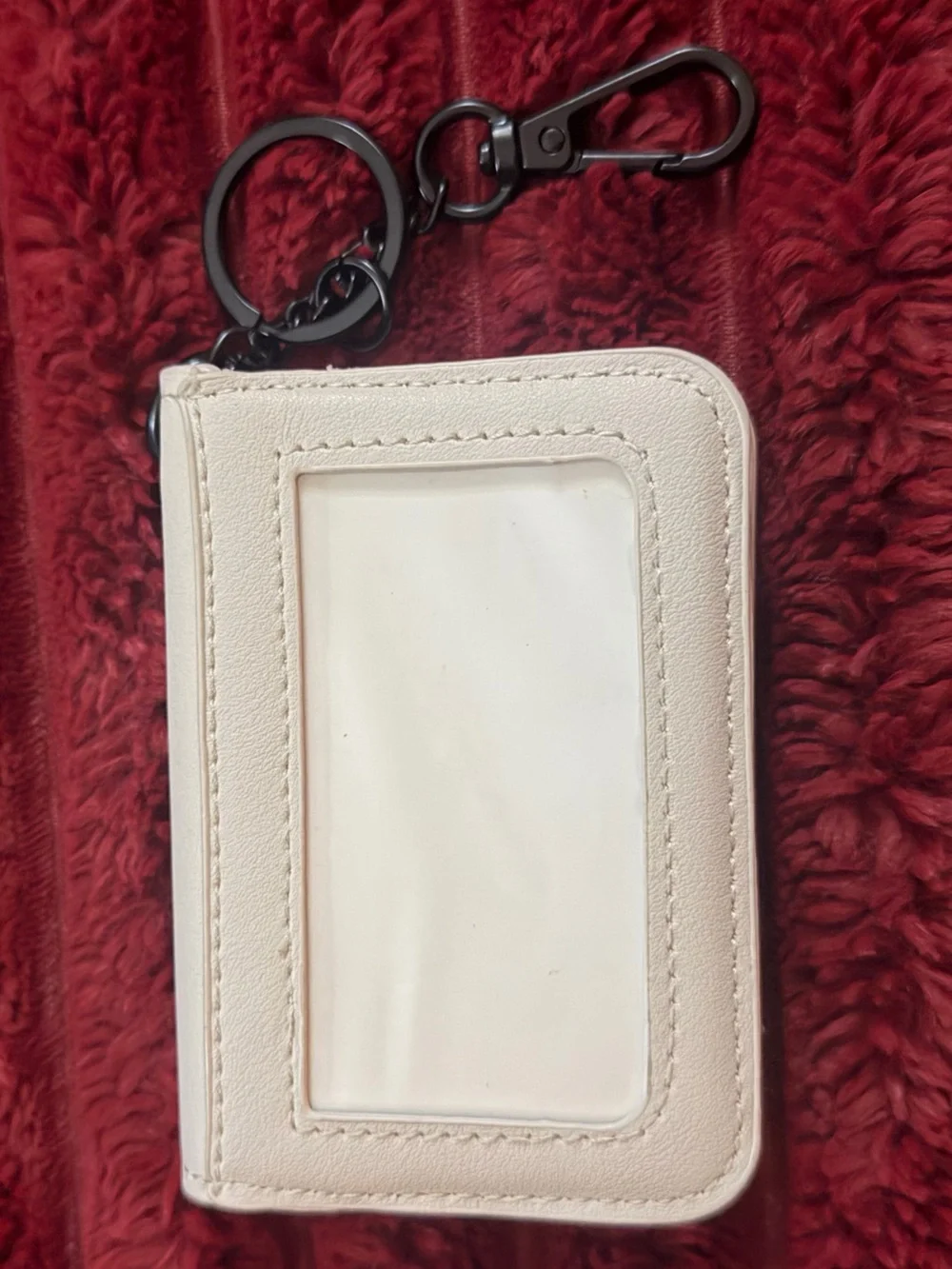 Steve Madden White Leather Card Holder with Keychain